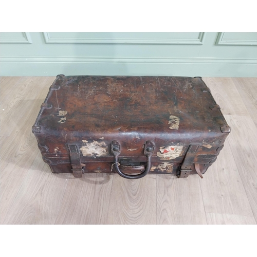 1144 - 19th C. leather suitcase {28 cm H x 70 cm W x 50 cm D}.