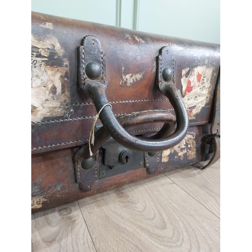 1144 - 19th C. leather suitcase {28 cm H x 70 cm W x 50 cm D}.