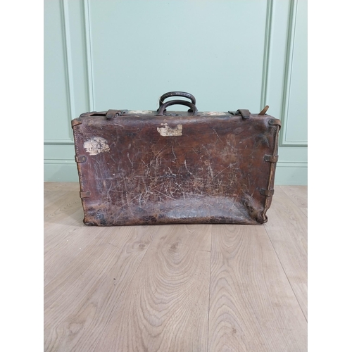 1144 - 19th C. leather suitcase {28 cm H x 70 cm W x 50 cm D}.