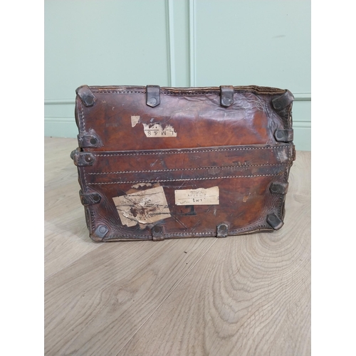 1144 - 19th C. leather suitcase {28 cm H x 70 cm W x 50 cm D}.