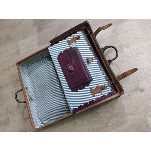 1144 - 19th C. leather suitcase {28 cm H x 70 cm W x 50 cm D}.