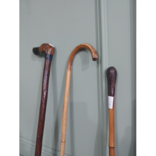 1152 - Collection of five 19th & 20th C. walking canes - one with brass mount decorated with Shamrocks.