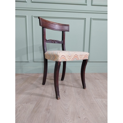 1156 - Regency mahogany side chair with upholstered seat raised on reeded legs {85 cm H x 46 cm W x 44 cm D... 