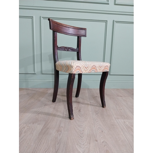 1156 - Regency mahogany side chair with upholstered seat raised on reeded legs {85 cm H x 46 cm W x 44 cm D... 