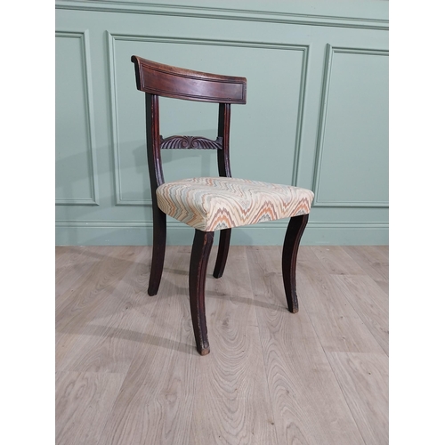 1156 - Regency mahogany side chair with upholstered seat raised on reeded legs {85 cm H x 46 cm W x 44 cm D... 