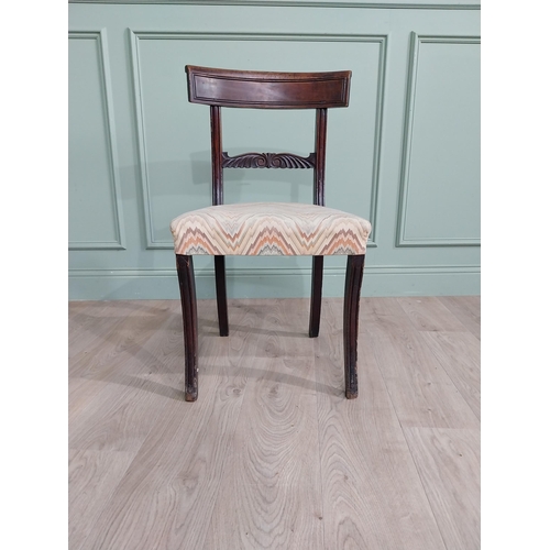 1156 - Regency mahogany side chair with upholstered seat raised on reeded legs {85 cm H x 46 cm W x 44 cm D... 