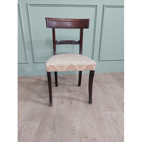 1156 - Regency mahogany side chair with upholstered seat raised on reeded legs {85 cm H x 46 cm W x 44 cm D... 