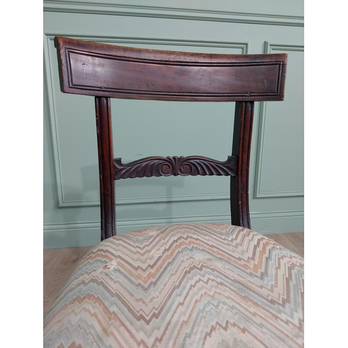 1156 - Regency mahogany side chair with upholstered seat raised on reeded legs {85 cm H x 46 cm W x 44 cm D... 