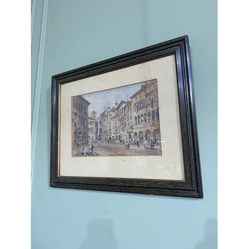 1157 - 19th C. Venetian scene coloured print mounted in painted pine frame {51 cm H x 63 cm W}.