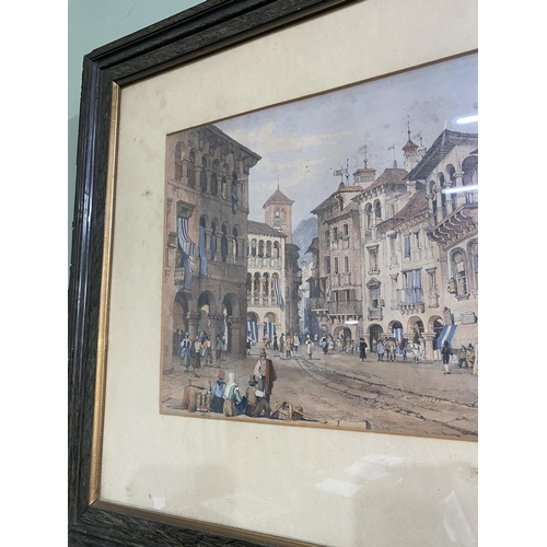 1157 - 19th C. Venetian scene coloured print mounted in painted pine frame {51 cm H x 63 cm W}.