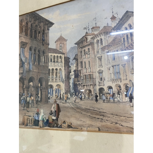 1157 - 19th C. Venetian scene coloured print mounted in painted pine frame {51 cm H x 63 cm W}.