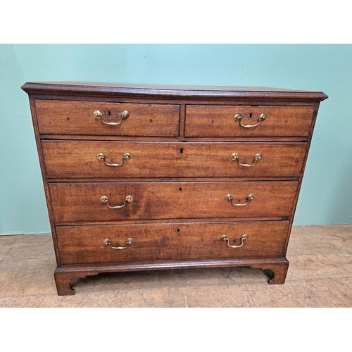 1163 - George III oak chest of drawers with two short drawers over three long drawers  {H 91cm x W 108cm x ... 