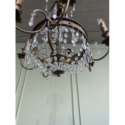 1174 - Good quality gilded metal French six branch chandelier with cut glass droplets {70 cm H x 51 cm Dia.... 