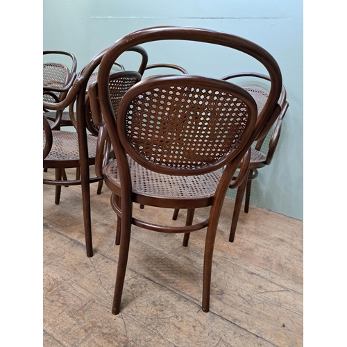 1176 - Set of six bentwood armchairs with rattan seat and back  {H 90cm x W 51cm x D 51cm }. - NOT AVAILABL... 