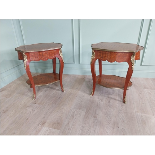 118 - Pair of French Kingwood lamp tables with ormolu mounts raised on cabriole legs {69 cm H x 63 cm W x ... 