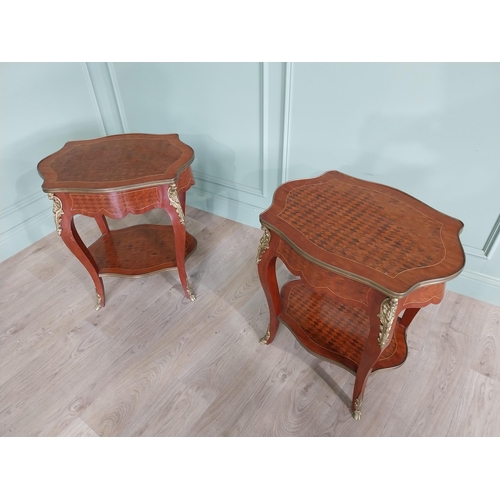 118 - Pair of French Kingwood lamp tables with ormolu mounts raised on cabriole legs {69 cm H x 63 cm W x ... 