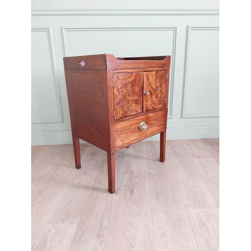 1193 - Georgian mahogany pot cupboard with two doors above single drawers raised on square tapered legs {82... 