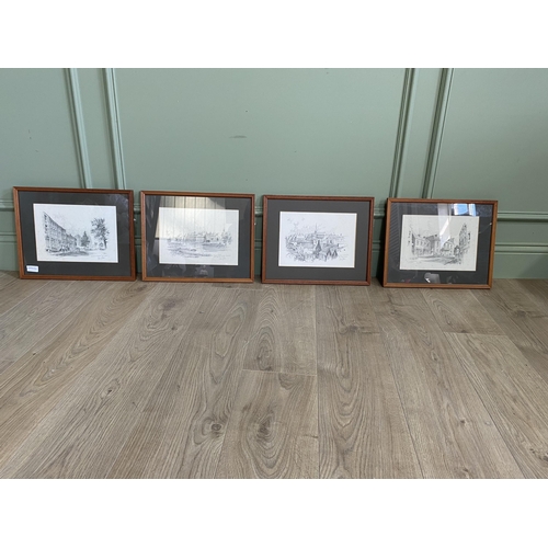 1195 - Set of four Countryside scenes black and prints mounted in pine frames {34 cm H x 40 cm W}.