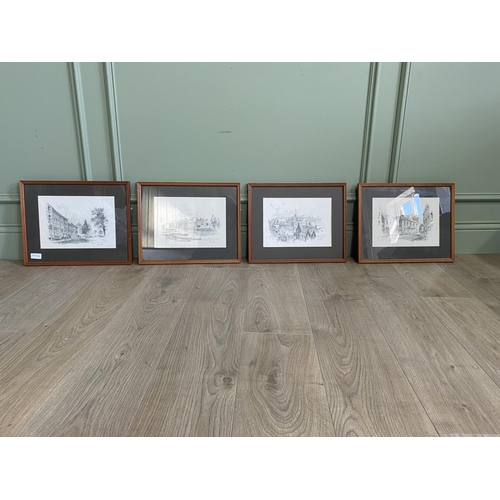 1195 - Set of four Countryside scenes black and prints mounted in pine frames {34 cm H x 40 cm W}.