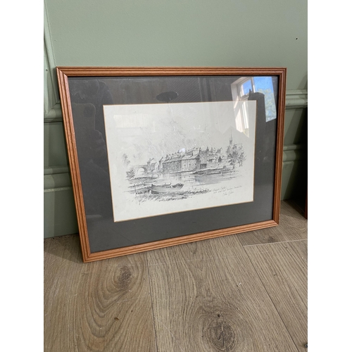 1195 - Set of four Countryside scenes black and prints mounted in pine frames {34 cm H x 40 cm W}.