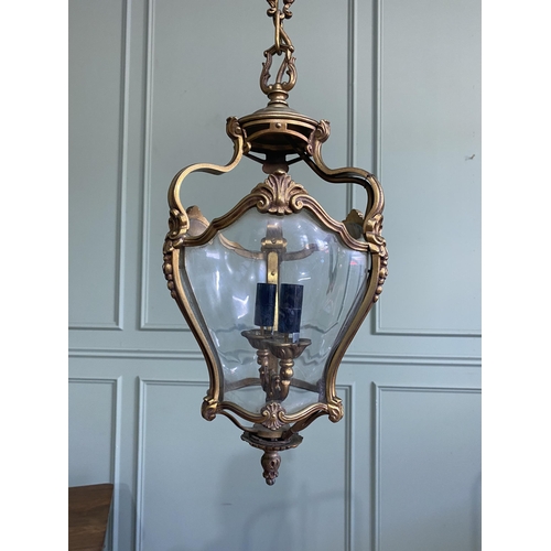 1196 - Good quality early 20th C. French gilded brass hall lantern with original chain and gallery {Drop 10... 