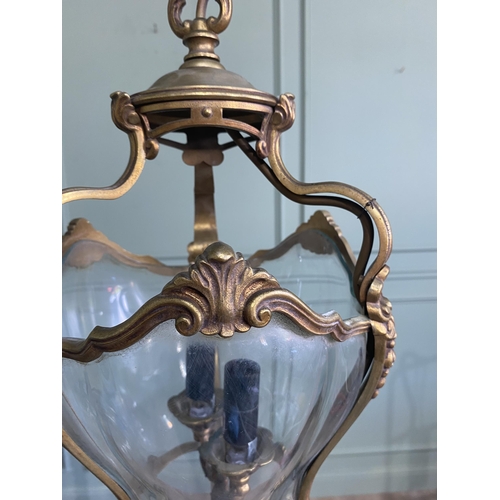 1196 - Good quality early 20th C. French gilded brass hall lantern with original chain and gallery {Drop 10... 