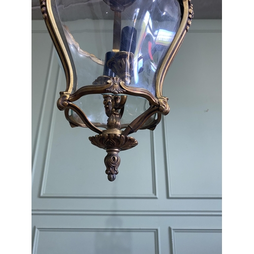 1196 - Good quality early 20th C. French gilded brass hall lantern with original chain and gallery {Drop 10... 