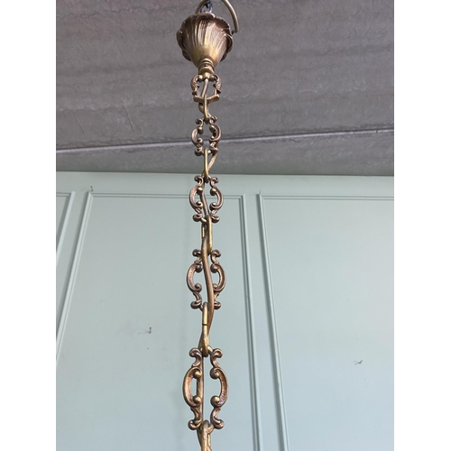 1196 - Good quality early 20th C. French gilded brass hall lantern with original chain and gallery {Drop 10... 