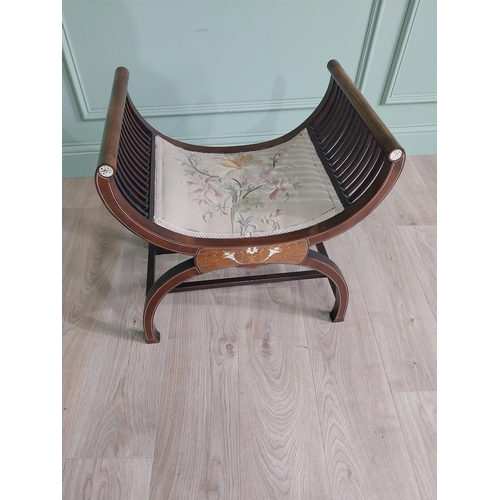 120 - Good quality Edwardian mahogany and bone inlaid music stool in the Lyre form {57 cm H x 55 cm W  x 3... 