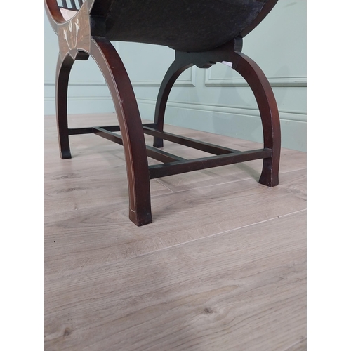 120 - Good quality Edwardian mahogany and bone inlaid music stool in the Lyre form {57 cm H x 55 cm W  x 3... 