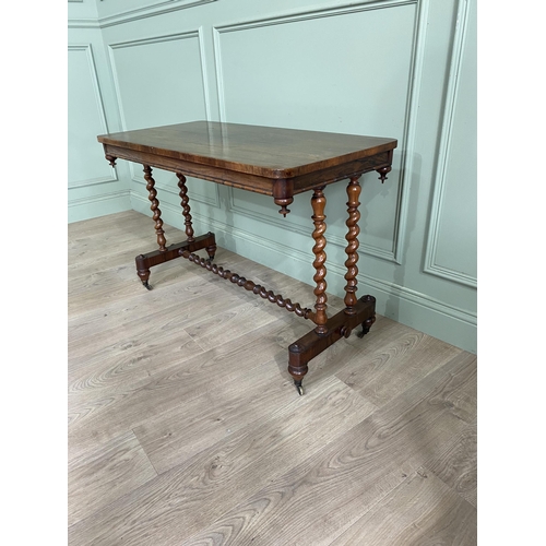 1205 - 19th C. rosewood side table raised on barley twist columns, single stretcher and platform feet {69 c... 