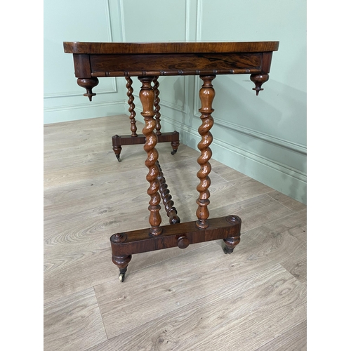 1205 - 19th C. rosewood side table raised on barley twist columns, single stretcher and platform feet {69 c... 