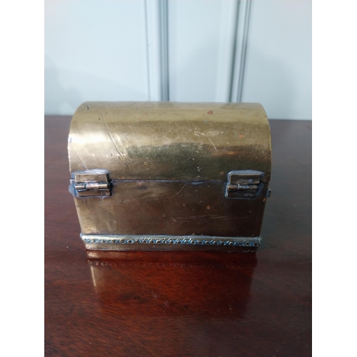 1212 - Early 20th C. brass dome top jewellery box {8 cm H x 11 cm W x 6.5 cm D}.