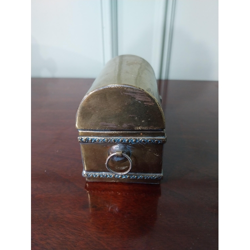 1212 - Early 20th C. brass dome top jewellery box {8 cm H x 11 cm W x 6.5 cm D}.