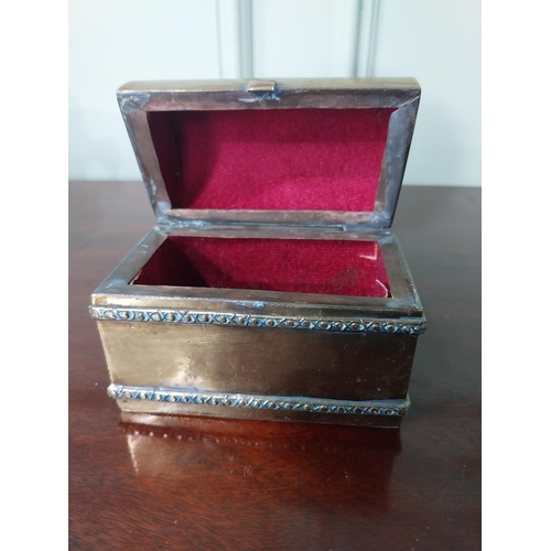 1212 - Early 20th C. brass dome top jewellery box {8 cm H x 11 cm W x 6.5 cm D}.