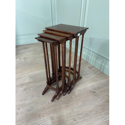 1216 - Edwardian mahogany nest of four tables raised on reeded legs {70 cm H x 35 cm W  x 26 cm D}.