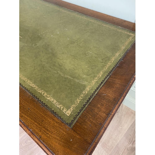 1217 - Edwardian oak pedestal desk with inset leather top {72 cm H x 123 cm W x 66 cm D}.