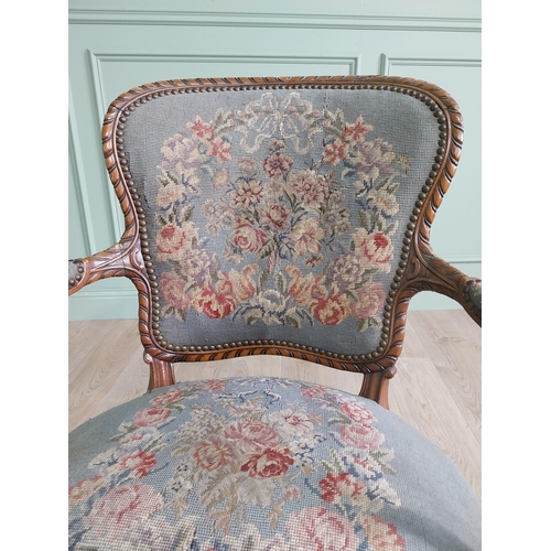 122 - Good quality 19th C. French walnut open armchair with tapestry upholstered seat on cabriole legs. {9... 