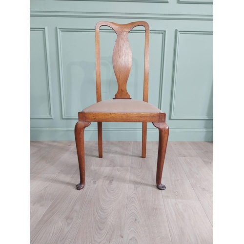 1228 - Edwardian oak side chair with upholstered seat raised on cabriole legs {102 cm H x 51 cm W x 48 cm D... 