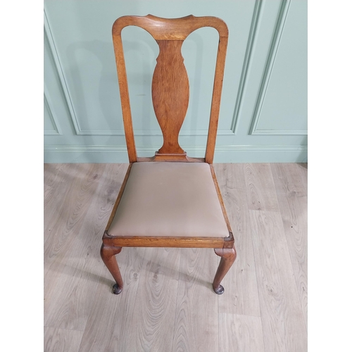 1228 - Edwardian oak side chair with upholstered seat raised on cabriole legs {102 cm H x 51 cm W x 48 cm D... 