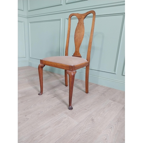 1228 - Edwardian oak side chair with upholstered seat raised on cabriole legs {102 cm H x 51 cm W x 48 cm D... 