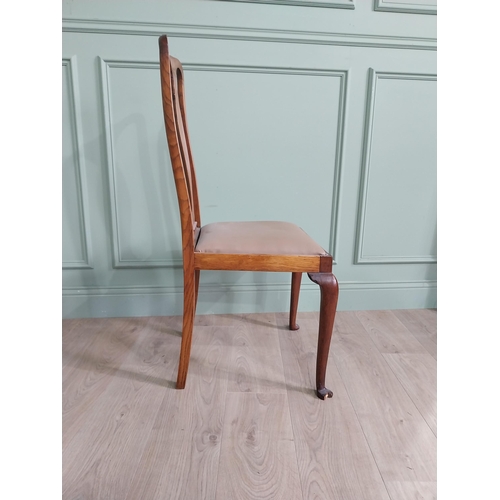 1228 - Edwardian oak side chair with upholstered seat raised on cabriole legs {102 cm H x 51 cm W x 48 cm D... 