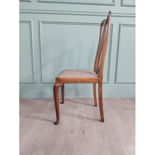 1228 - Edwardian oak side chair with upholstered seat raised on cabriole legs {102 cm H x 51 cm W x 48 cm D... 