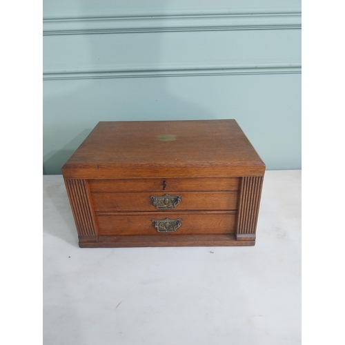 1232 - Edwardian oak cased canteen of cutlery {22 cm H x 40 cm W x 29  cm D}.