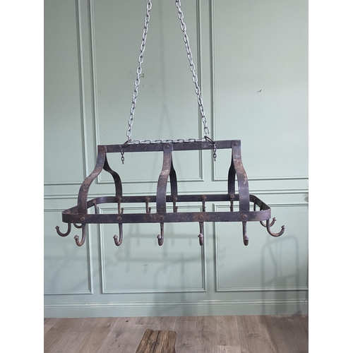 1236 - Good quality French wrought iron pot rack {40 cm H x 80 cm W x 50 cm D}.