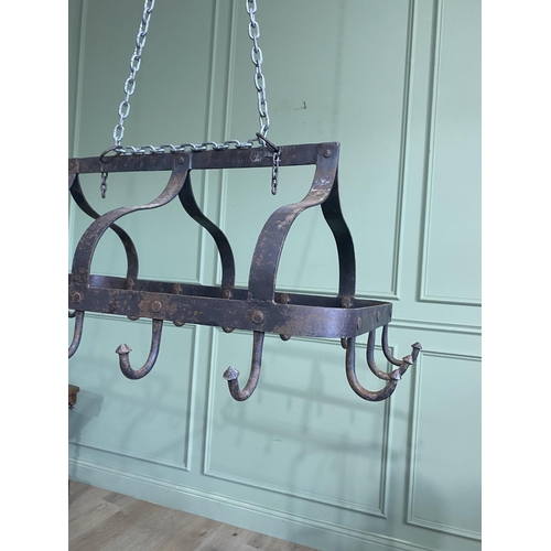 1236 - Good quality French wrought iron pot rack {40 cm H x 80 cm W x 50 cm D}.