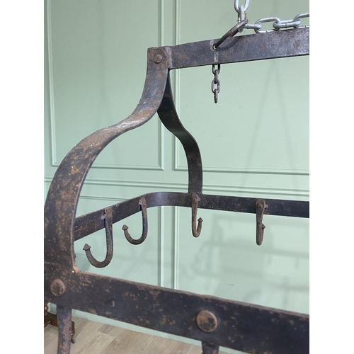 1236 - Good quality French wrought iron pot rack {40 cm H x 80 cm W x 50 cm D}.