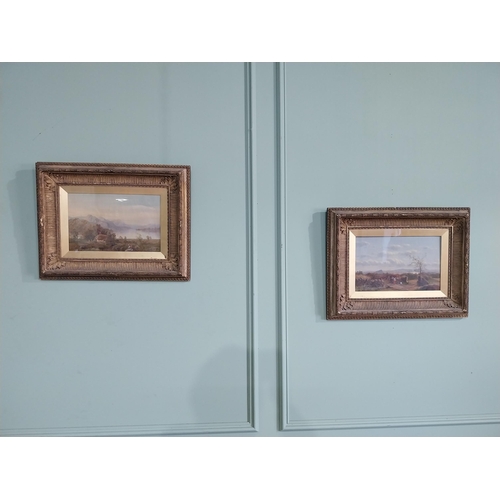 1240 - Two 19th C. Mountain and Farm scenes oil on canvases mounted in giltwood frames {44 cm H x 56 cm W}.