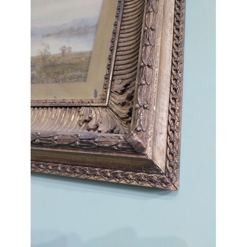 1240 - Two 19th C. Mountain and Farm scenes oil on canvases mounted in giltwood frames {44 cm H x 56 cm W}.