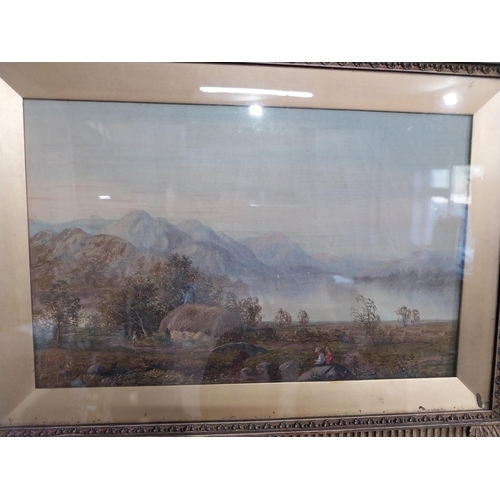 1240 - Two 19th C. Mountain and Farm scenes oil on canvases mounted in giltwood frames {44 cm H x 56 cm W}.